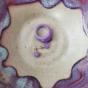 Lavender jade set 14K gold ring and earrings